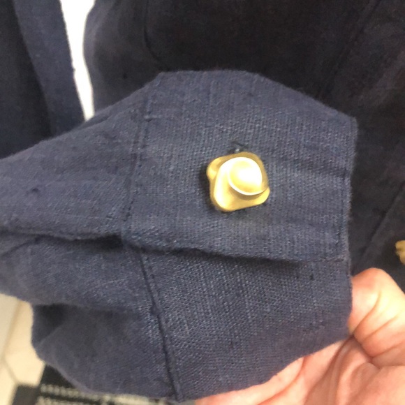 CACHÉ 💯% LINEN NAVY BLUE JACKET • GOLD BUTTONS • RHINESTONE TRIM • Sz L - Picture 7 of 15